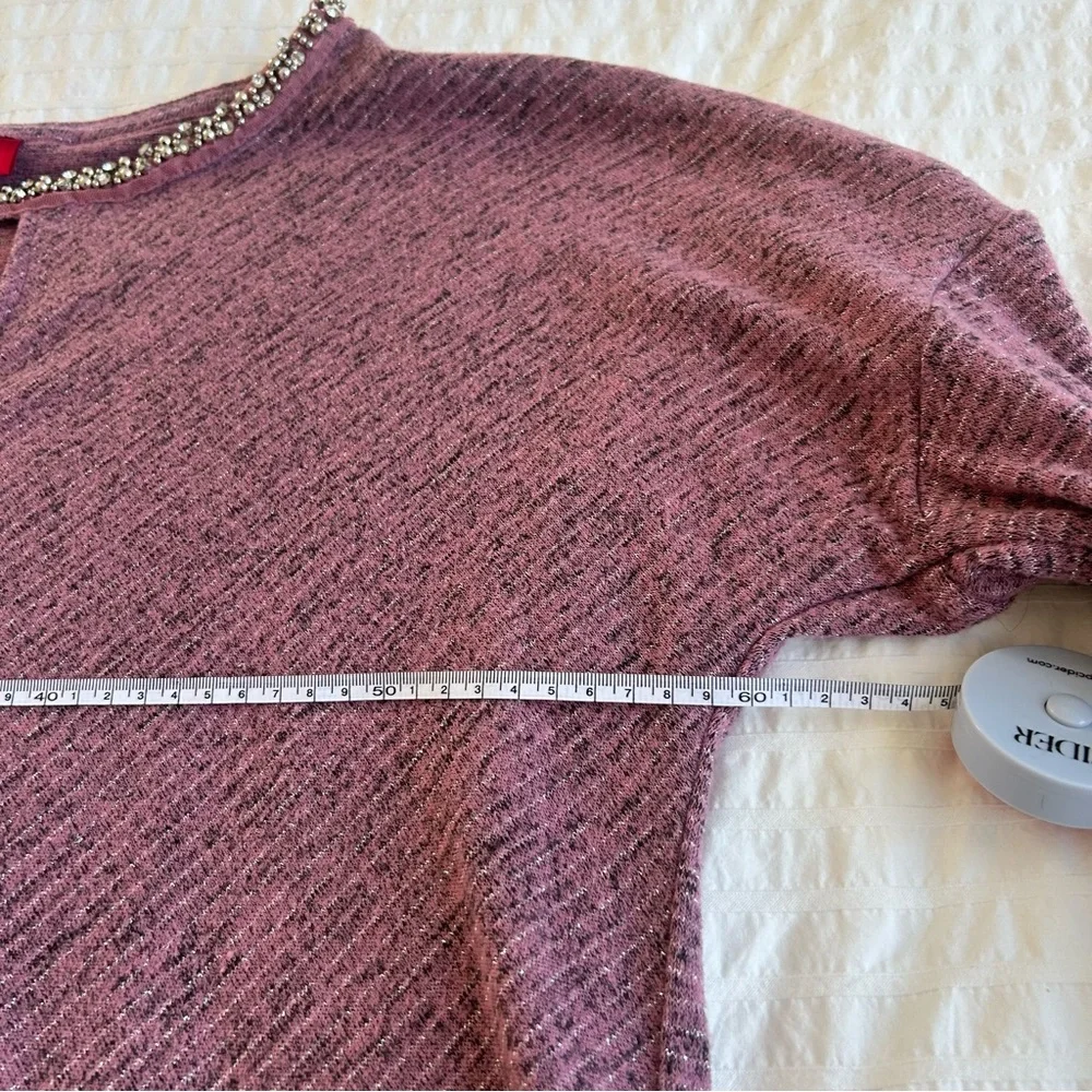 Jennifer Lopez XL Sparkle Knit Top Purple Beaded Neckline Long Sleeve Blouse W18 - Picture 3 of 6